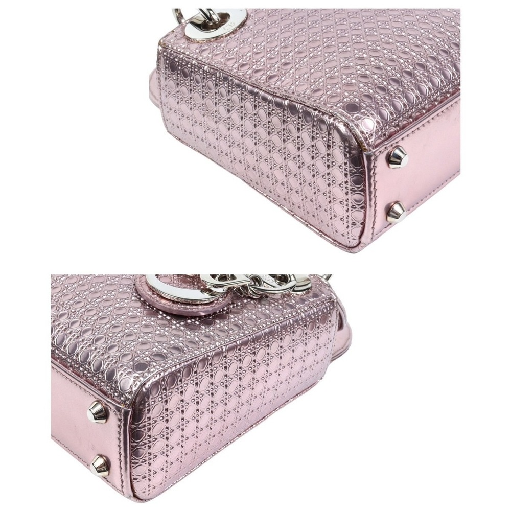 Christian Dior Lady Dior Micro Cannage Mini 2WAY Bag Leather Metallic Pink - Picture 5 of 10